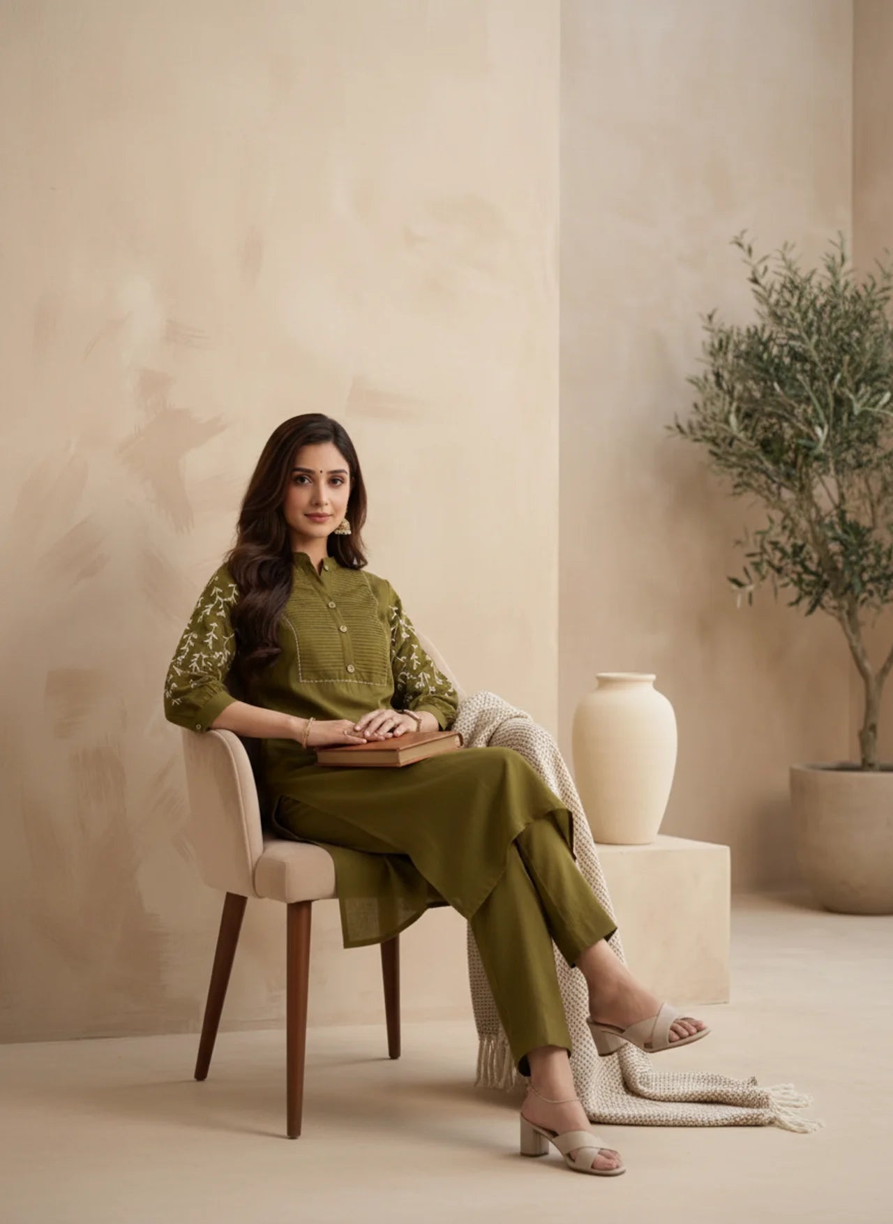 Green Muslin Kurta Pant Set