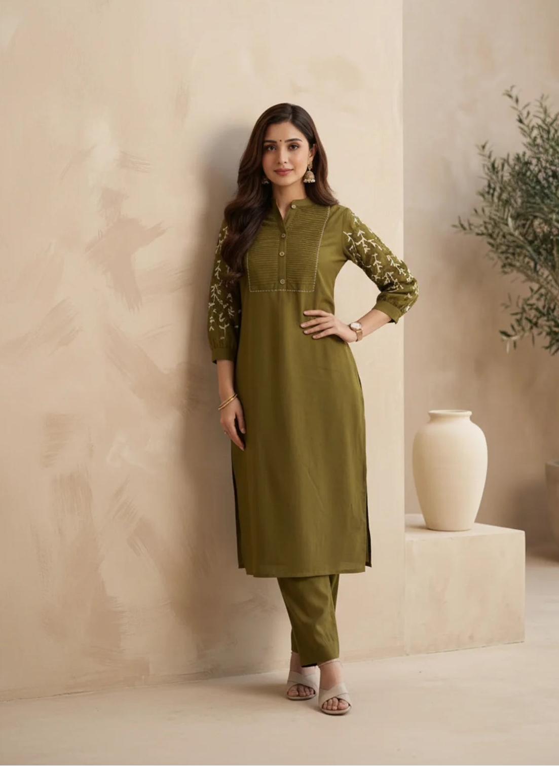 Green Muslin Kurta Pant Set