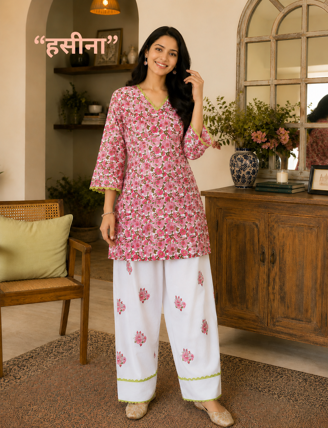 Haseena Handblock Pure Cotton Farshi Salwar Set