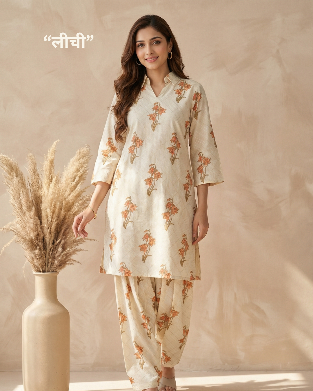 Litchi Muslin Kurta Set with Tulip Pants