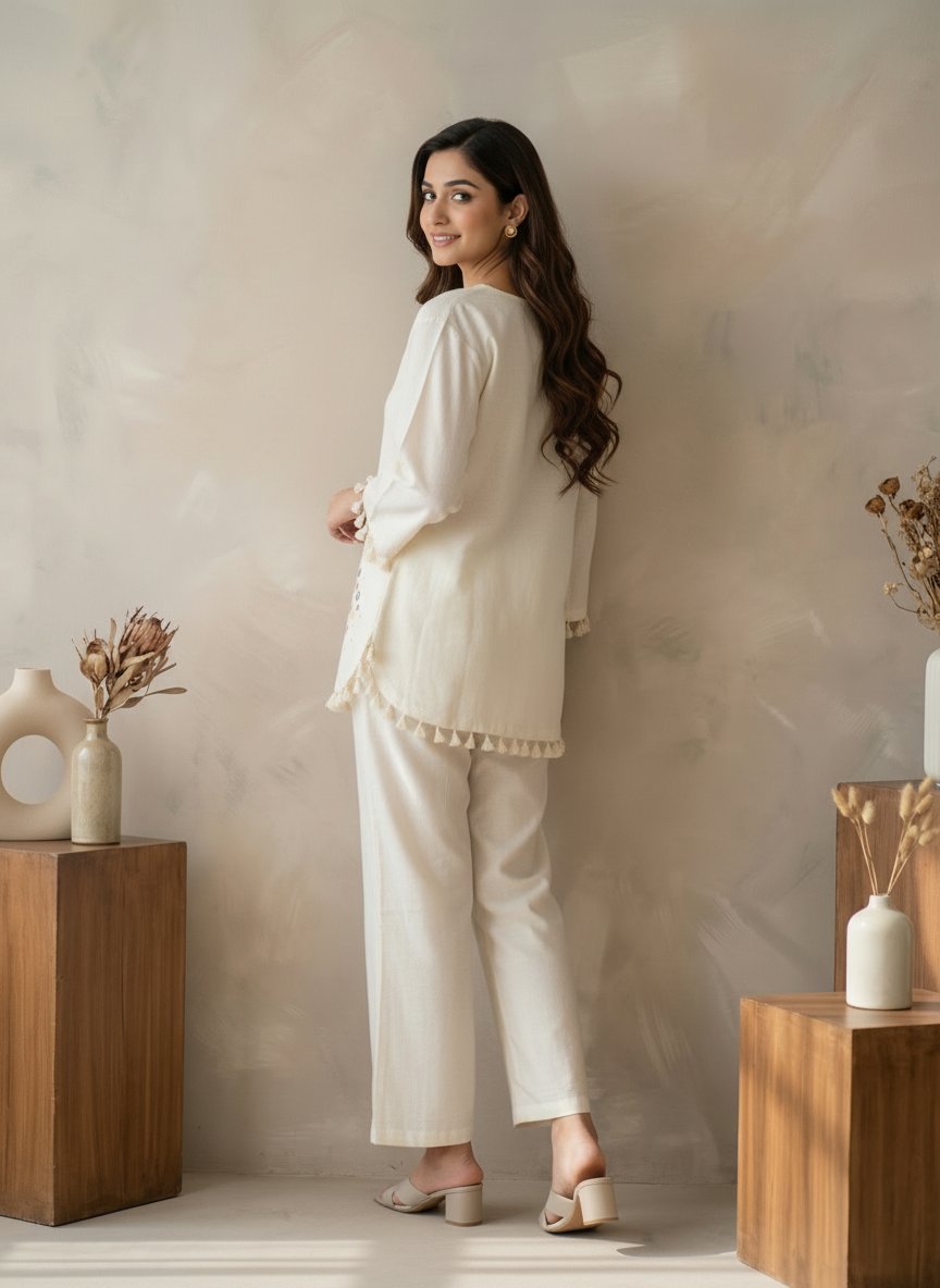 White Cotton Flex Mirror Work Co-ord Set