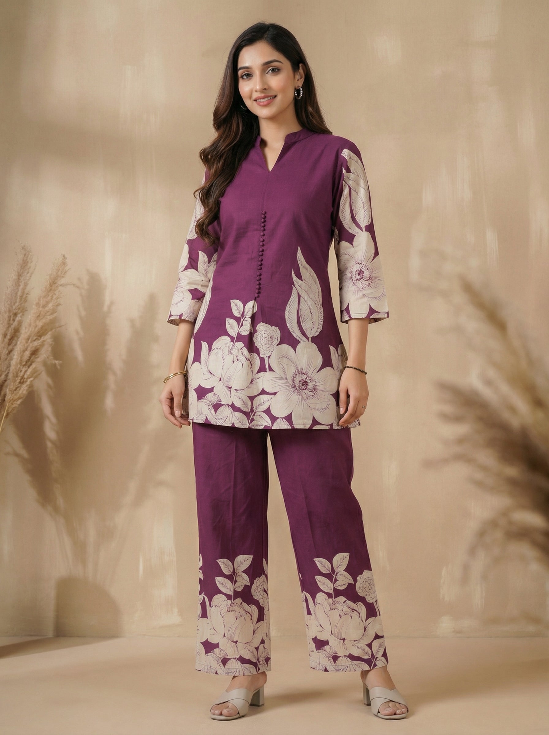 Burgundy Cotton Printed Co-ord Set