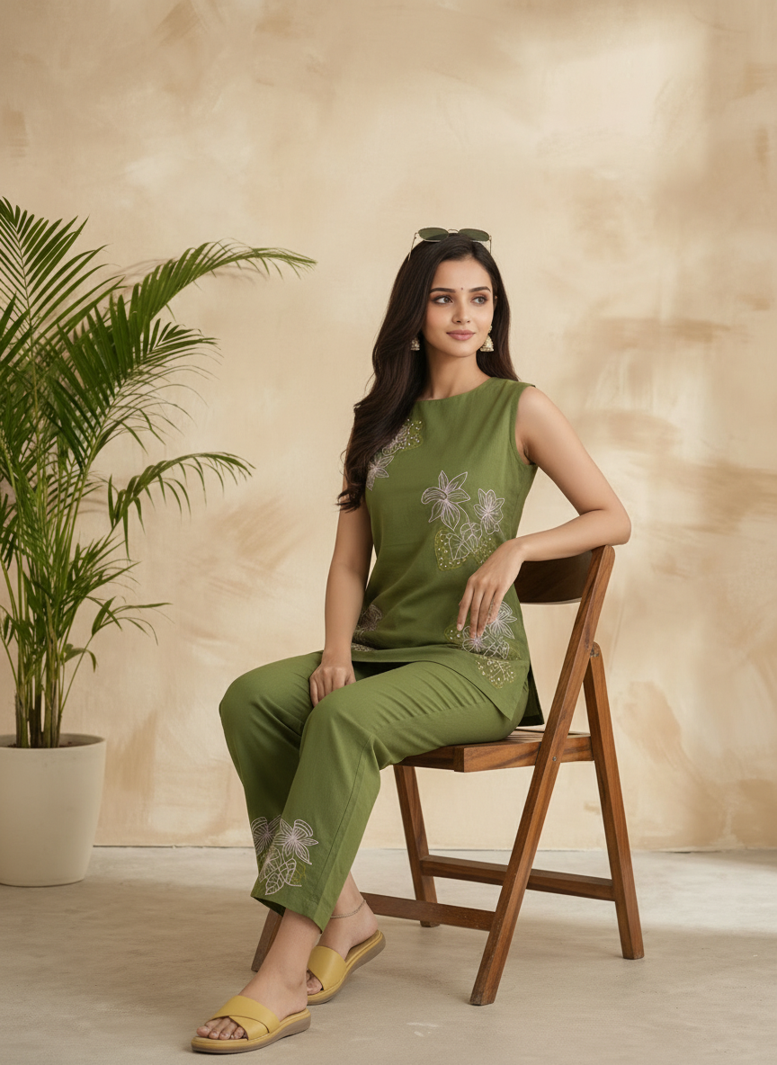 Green Cotton Flex Co-ord Set