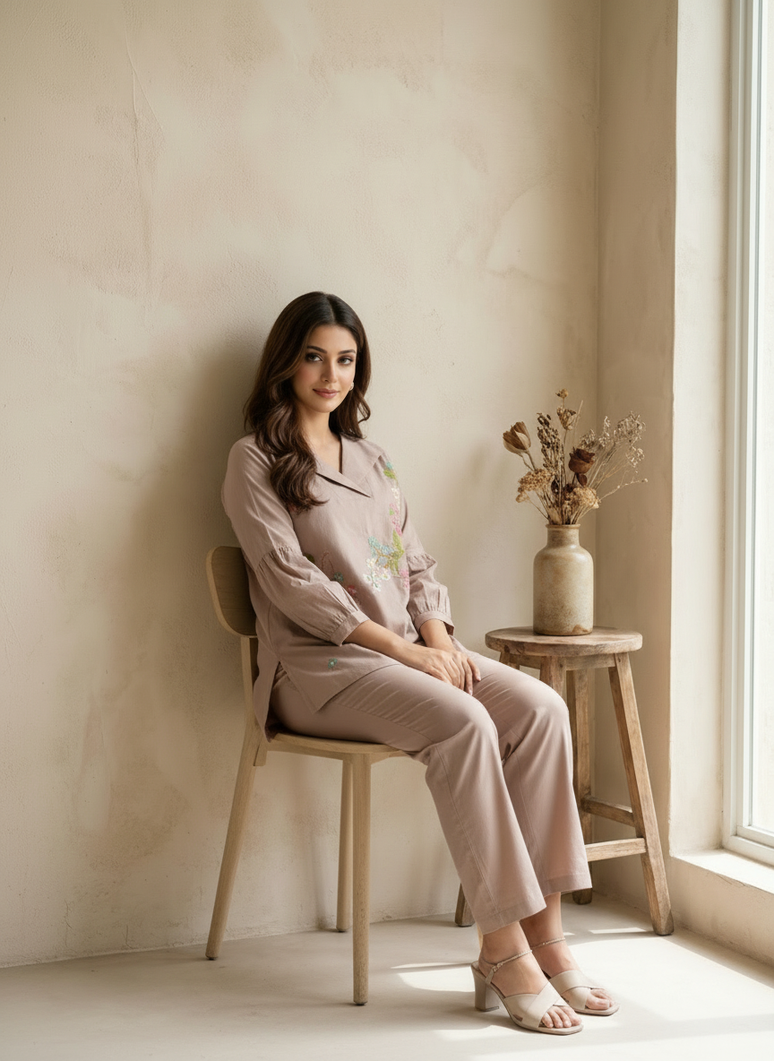 Grey Cotton Flex Co-ord Set