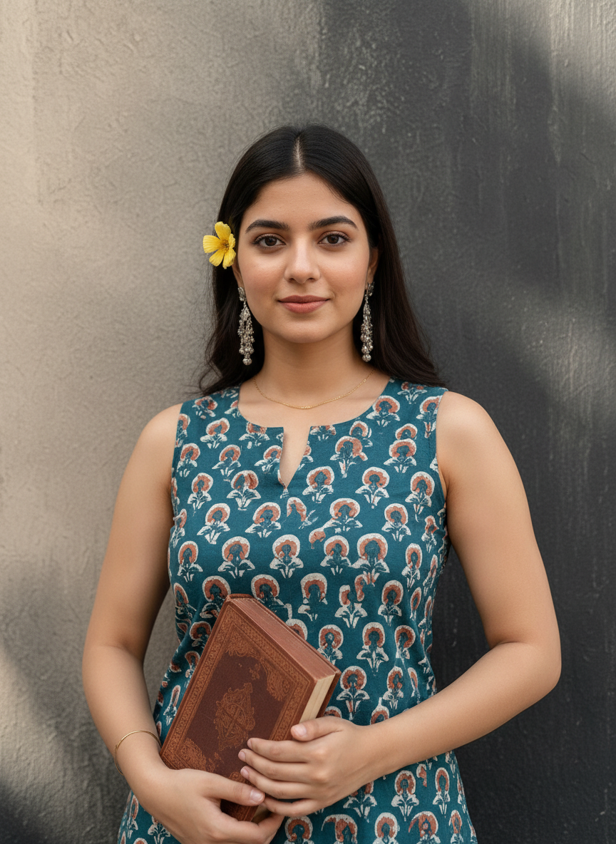 Nazakat Sleeveless Pure Cotton Handblock Print Farshi Suit Set