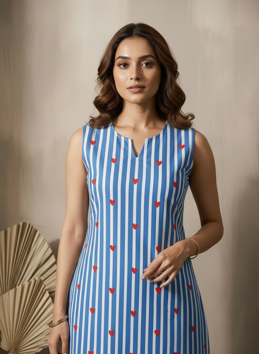 Timtim Striped Sleeveless Pure Cotton Handblock Print Farshi Suit Set