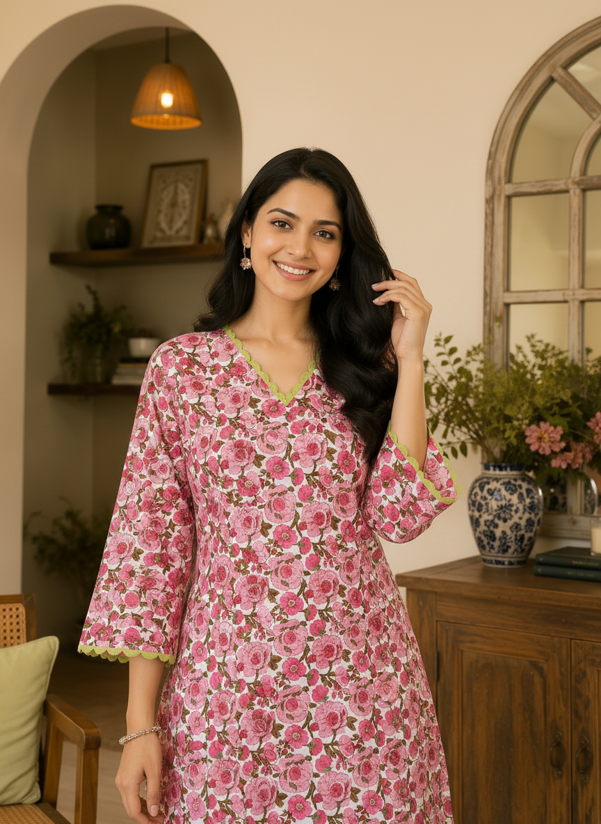 Haseena Handblock Pure Cotton Farshi Salwar Set