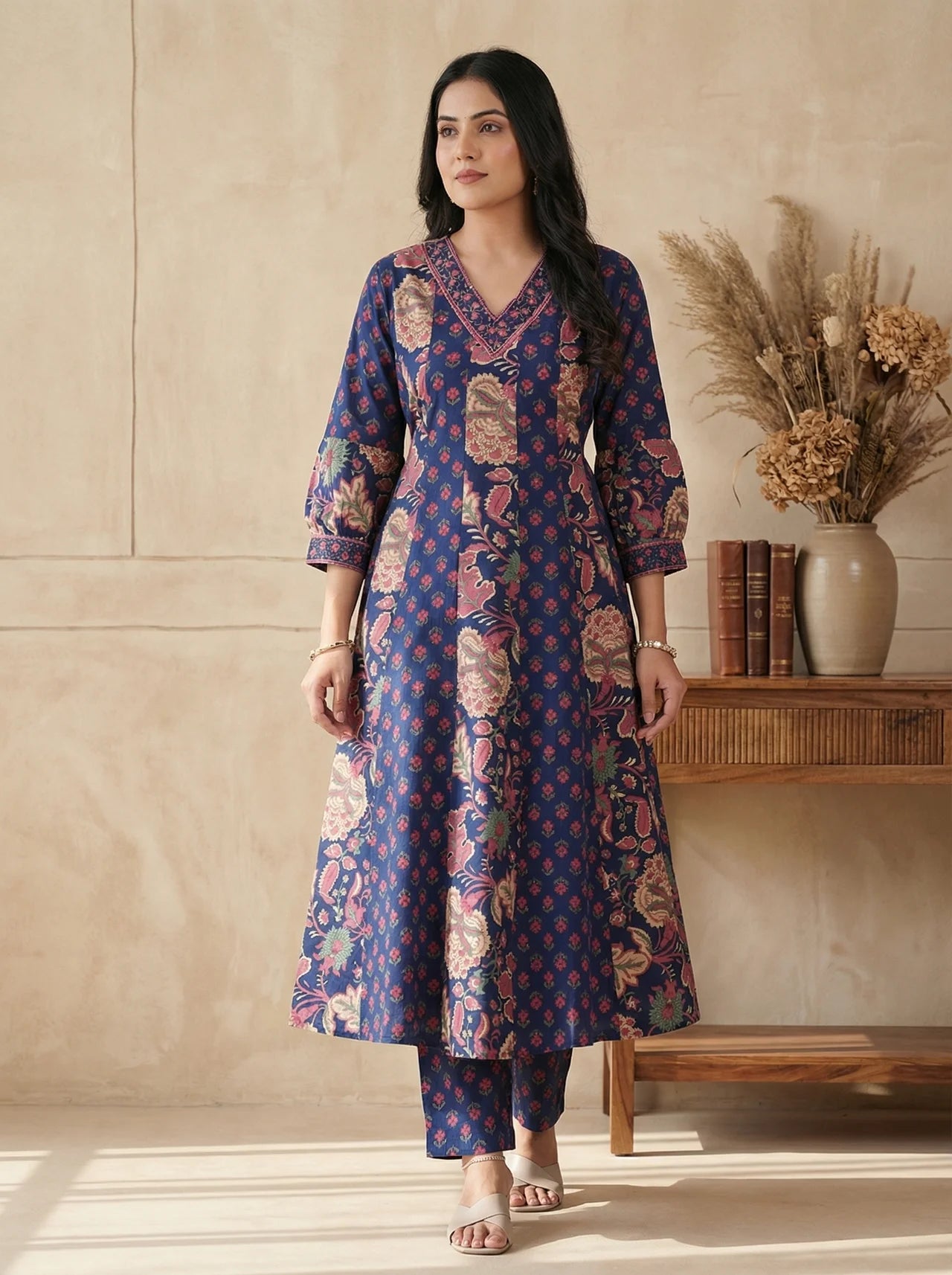 Blue Cotton Kurta Pant Set