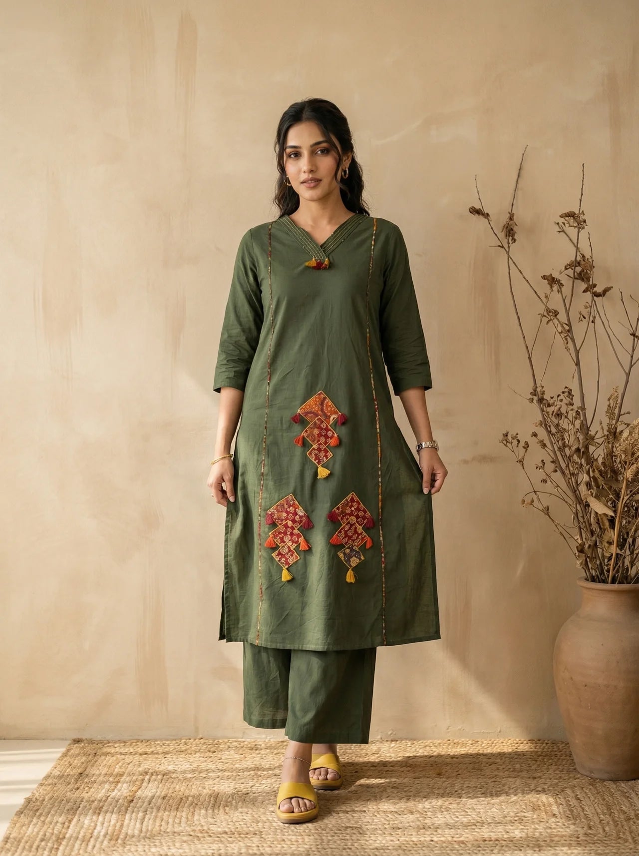 Green Cotton Kurta Palazzo Set