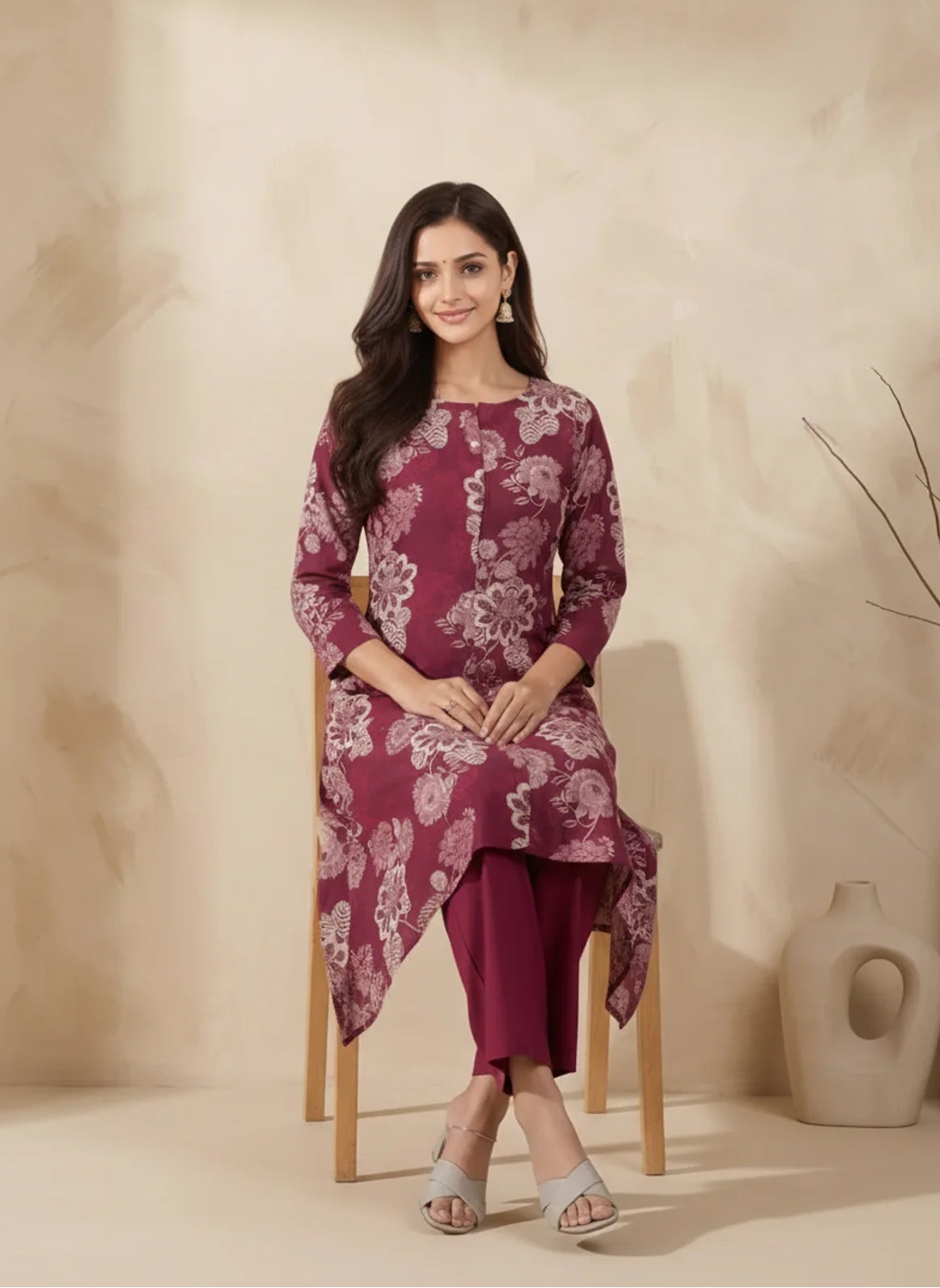 Maroon Cotton Kurta Palazzo Set