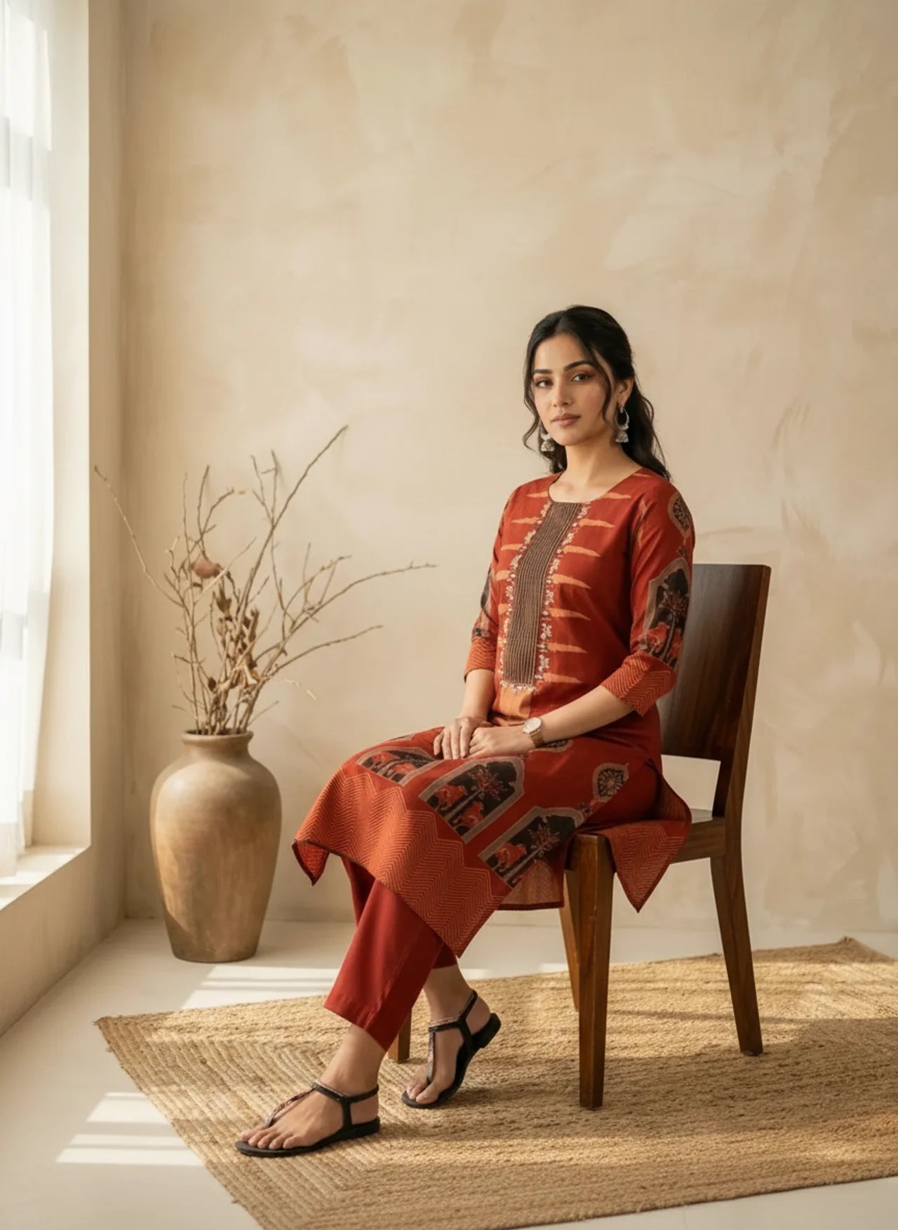 Maroon Cotton Kurta Palazzo Set