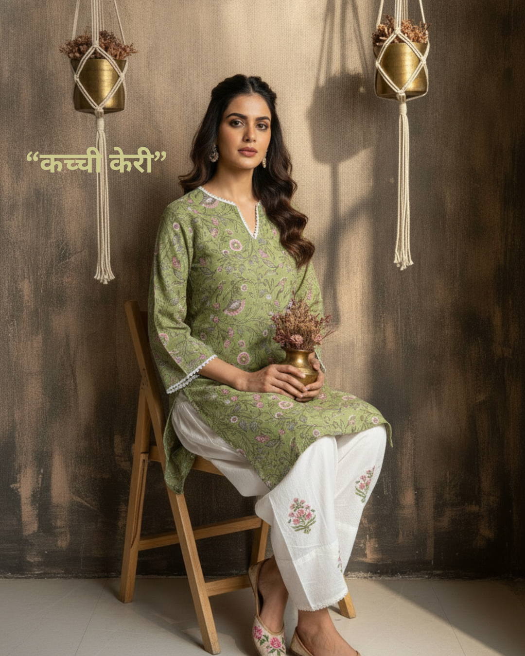 Green Floral Handblock Pure Cotton Farshi Salwar Set