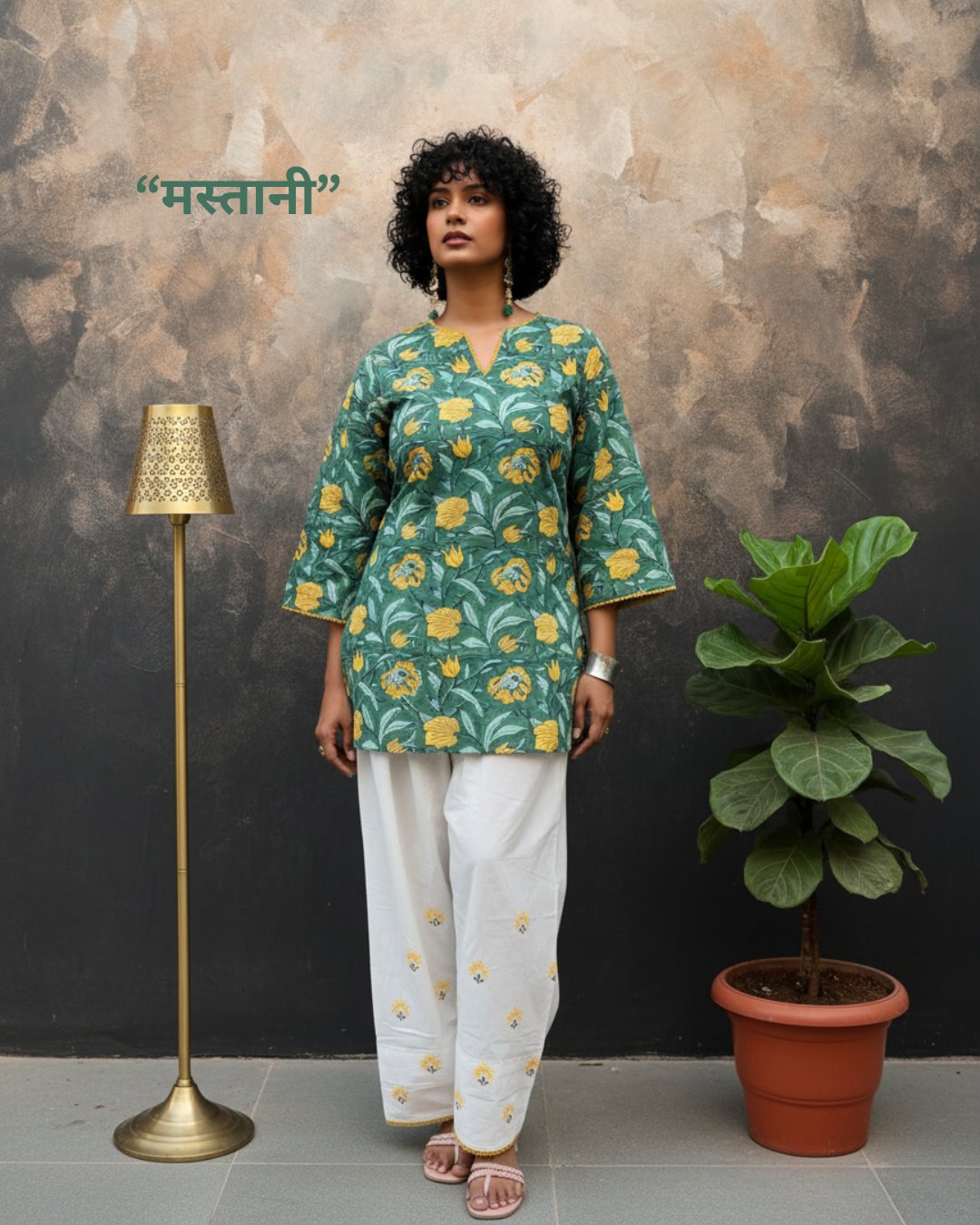 Dark Green Handblock Printed Pure Cotton Farshi Suit Set