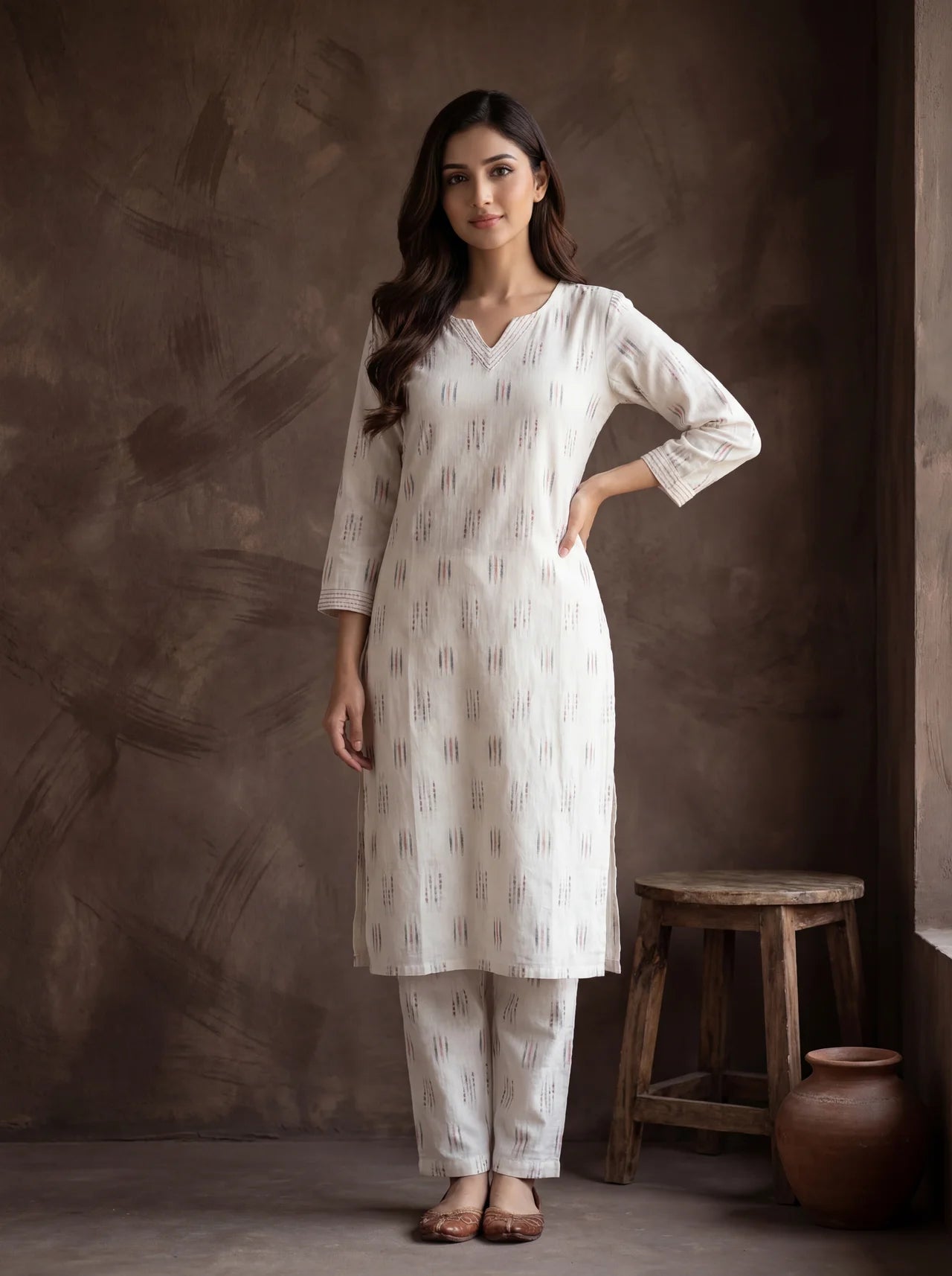 Off White Straight Kurta Pant Set