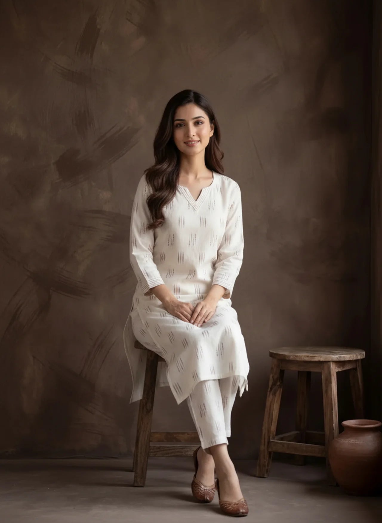 Off White Straight Kurta Pant Set