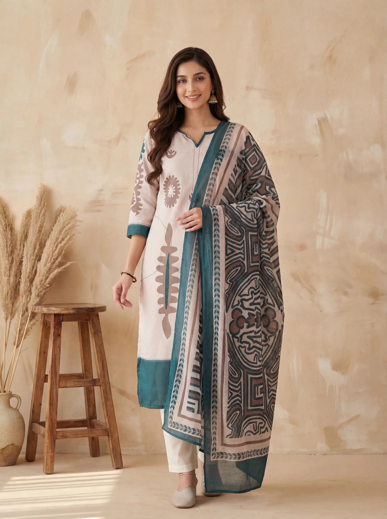 Off White Linen Straight Kurta Set
