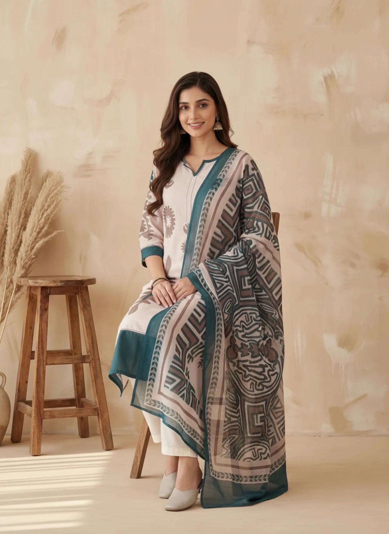 Off White Linen Straight Kurta Set