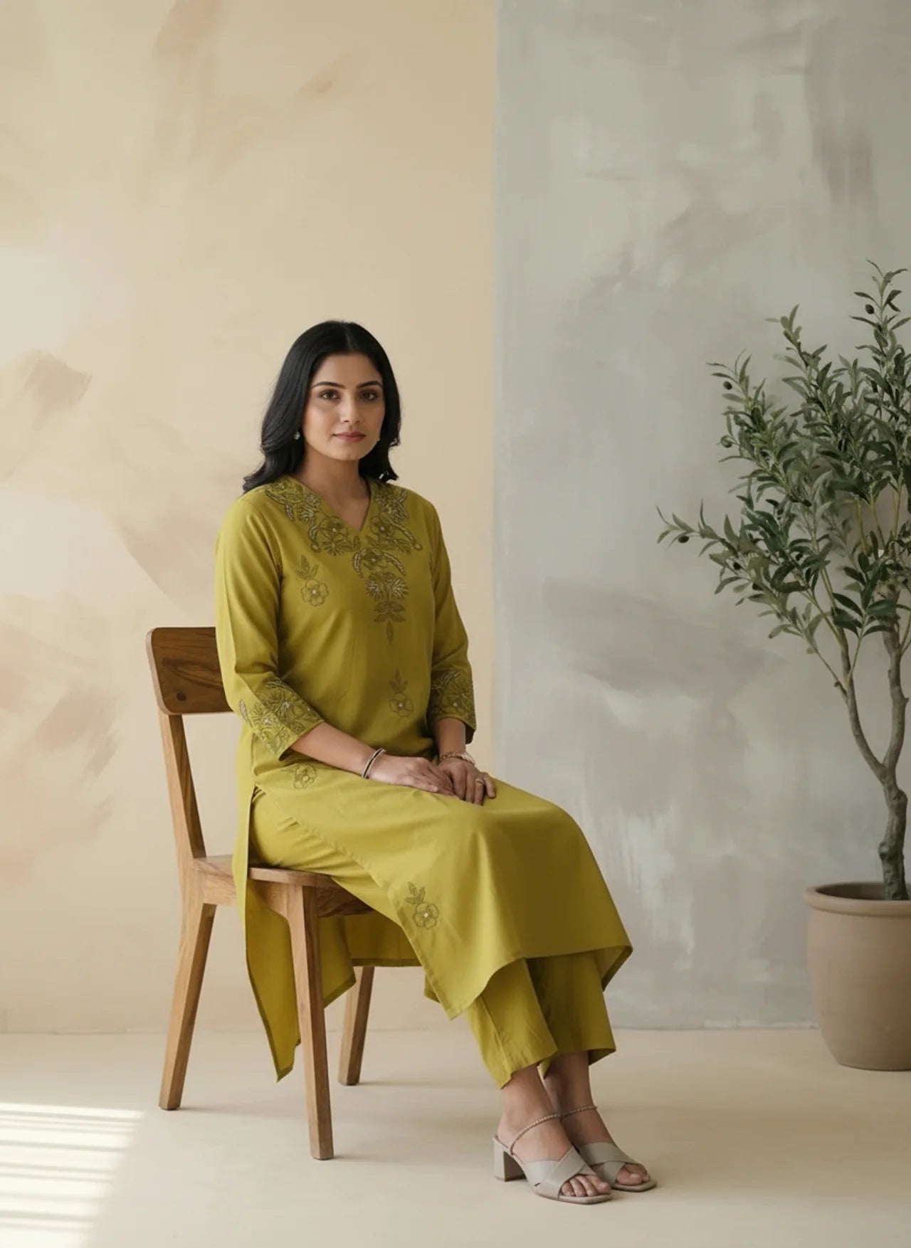 Green Soft Cotton Kurta Pant Set