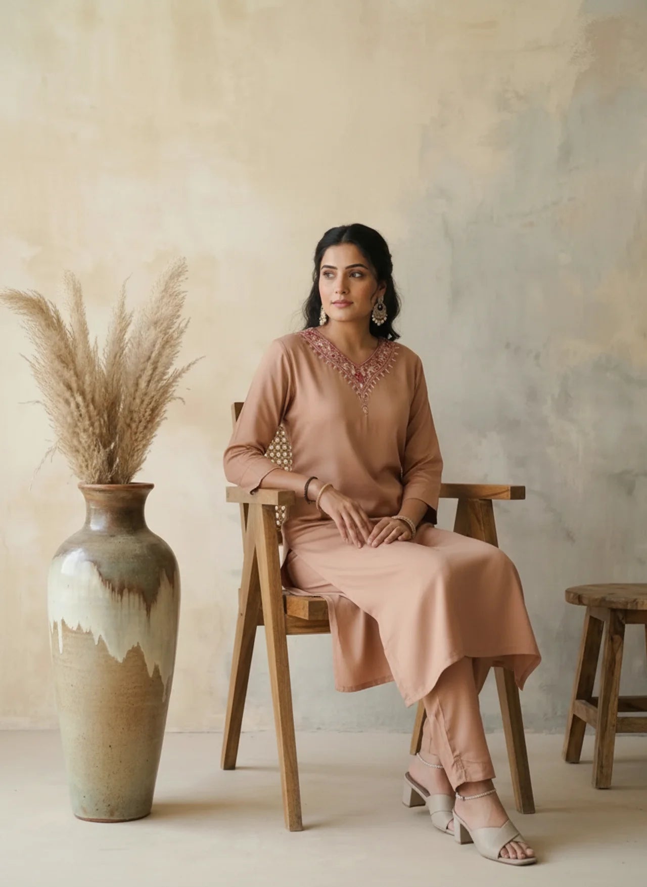 Peach Moroccan Silk Straight Kurta Pant Set