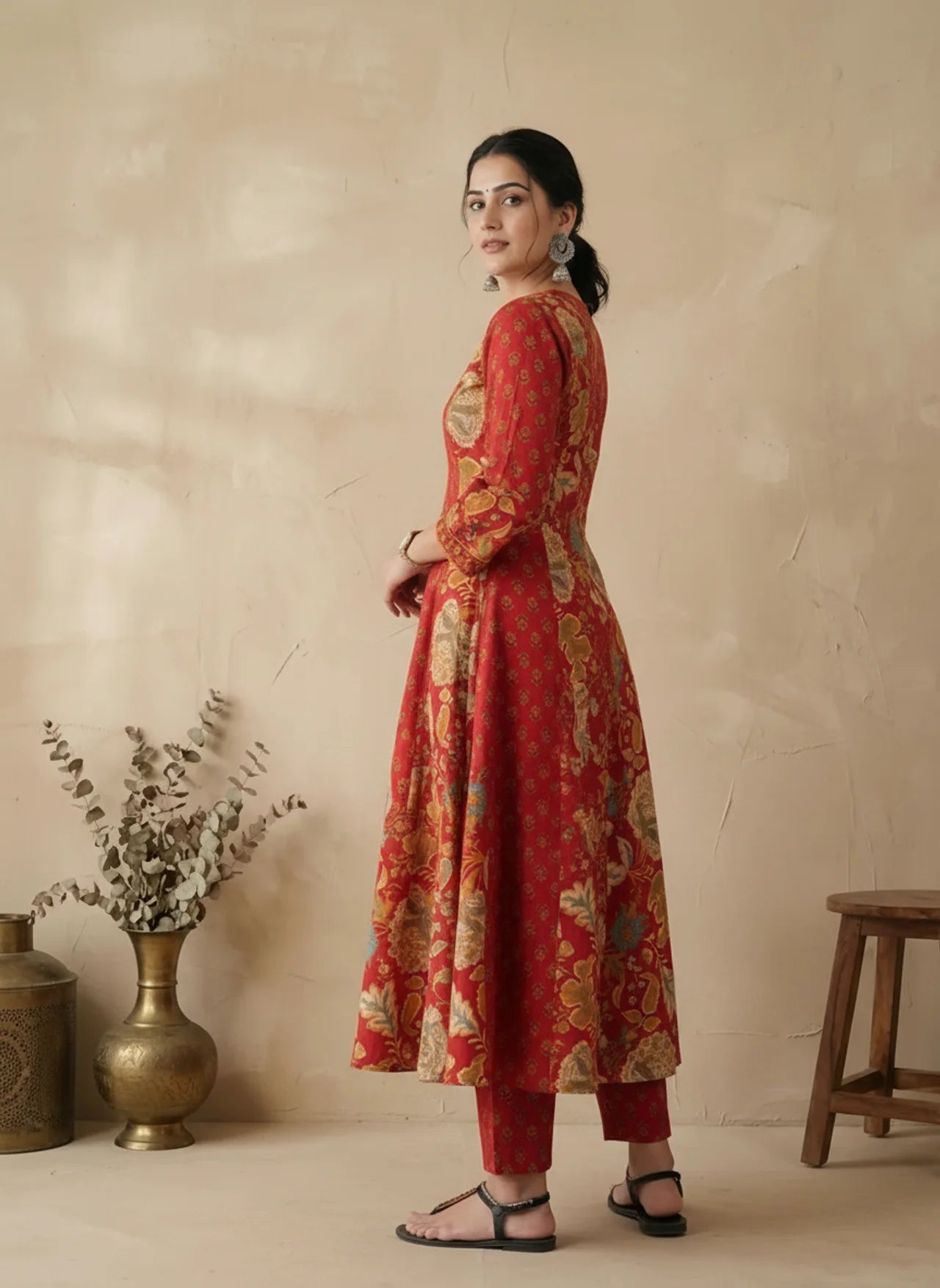 Red Cotton Kurta Pant Set