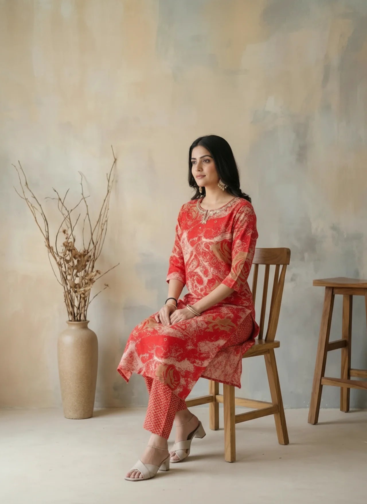 Red Modal Kurta Pant Set