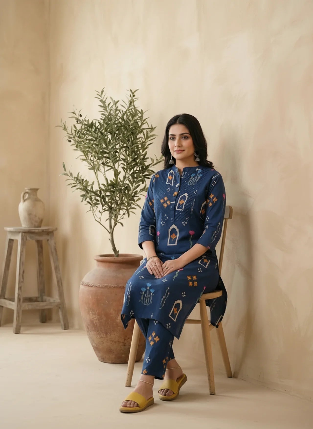 Navy Blue Cotton Kurta Palazzo Set