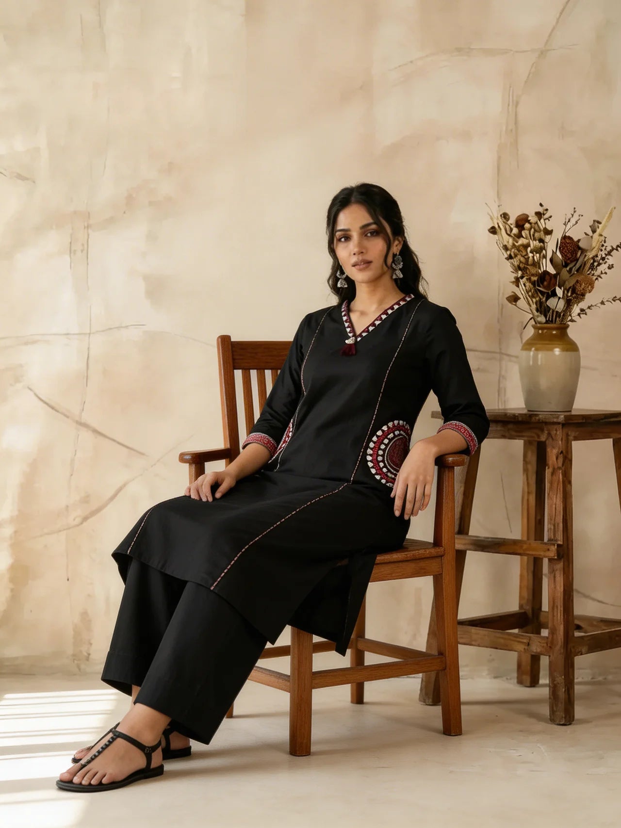 Black Cotton Kurta Pant Set