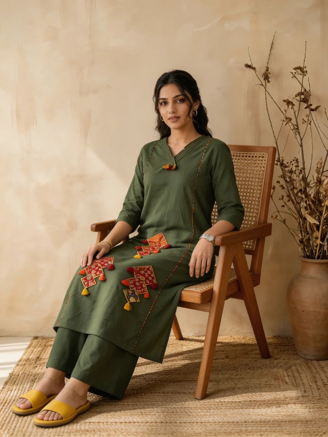 Green Cotton Kurta Palazzo Set