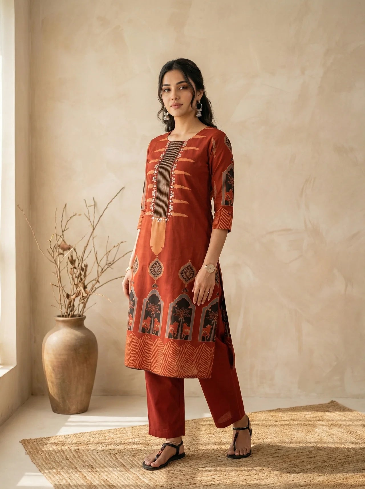 Maroon Cotton Kurta Palazzo Set