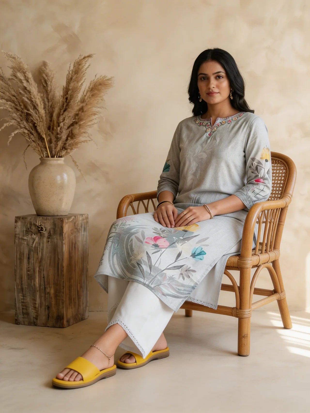 Cotton Grey Kurta Pant Set